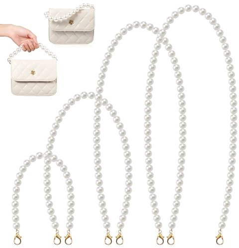 VOSSOT Perlen Kette Trageriemen 4 Stück Perlen Taschenkette Tasche Kette Schulterriemen Taschenkette Ersatz Perlen Trageriemen Kette für Damen Handtaschen Umhängetasche Geldbörse (30/60/90/120cm)