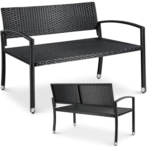 LIFERUN Gartenbank Rattan, Polyrattan Sitzbank Wetterfest, 2 Sitzer Balkon Bank, 320kg Belastbar, 122x60x85cm, Gemütliche Gartenmöbel Bank, Parkbank, Einseitiges Rattan, Sitzbank Outdoor, Schwarz