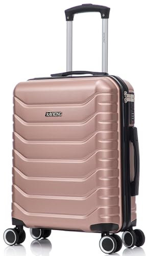 RAYKONG Maleta de Cabina 55x40x20cm Policarbonato (40L) semirígida Trolley pequeño Equipaje de Mano 4 Ruedas giratorios a 360º Cierre numérico (Rosa Dorado)