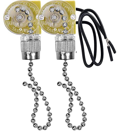 Tuesoa Interrupteur de LumièRe de Ventilateur de Plafond ZE-109 Interrupteur de LumièRe à Deux Fils avec Cordons de Traction pour Ventilateurs de Plafonnier Lampes 2Pcs Argent