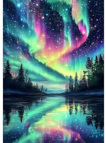 NEWENMO Aurora Diamond Painting Kit,5D Paesaggio Aurora Pittura Diamante per Adulti,DIY Diamante Crystal Art Kit Completo,Ricamo a Punto Croce Artigianale,per Decorazione Della Casa 30x40cm