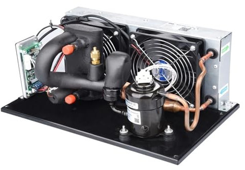 Aire acondicionado de CC Enfriador de líquido de placas DV1910E-P, 12 V CC, 130 W de capacidad, refrigerante R134A, compacto y eficiente.