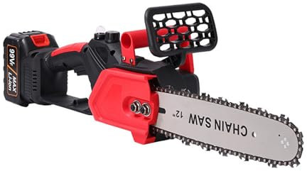YKMYXZ， Motosega senza fili da 12 pollici, motosega elettrica portatile con blocco di sicurezza e sistema di lubrificazione automatica for il taglio di rami e legno.(Brushless】red,12 inches10 sections