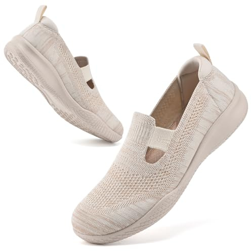 konhill Baskets Femme Respirantes Slip-on - Chaussures de Running Légères en Mesh pour Jogging, Marche et Extérieur Jaune Lait EU 39
