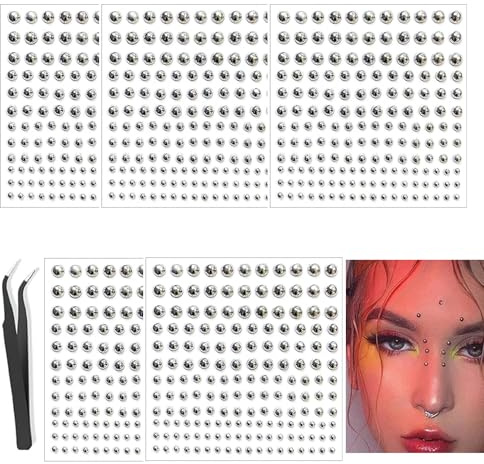 Hyxodjy 5 Stück Lippenstecker, Fake Piercing Set Fake Nasenstecker 3/4/5/6mm Fake Piercing zum Aufkleben Mit Pinzette Selbstklebende Gesichtsschmucksteine Cooles Punk Y2K für Lippen Nase Augenbrauen