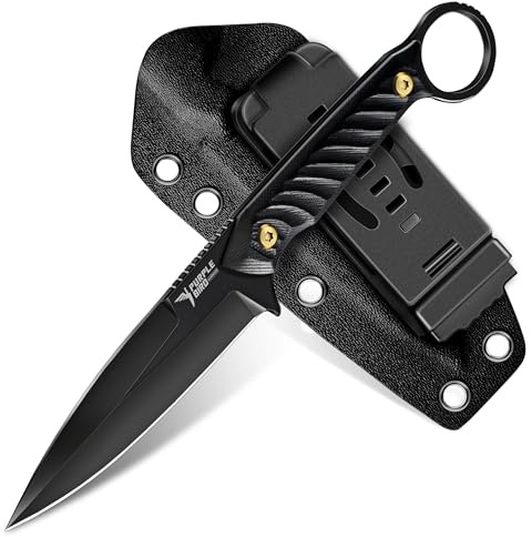 PURPLEBIRD Outdoor Messer 440C Full Tang G10 Scheide Schwarz | TiN-beschichtet, rutschfester G10-Griff. Verstellbarer Gürtelclip. Für Camping, Jagd & Survival. In Geschenkbox.
