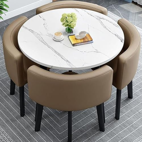 Moderno juego de mesa de comedor con 4 sillas integradas, solución de espacio pequeño para cocina, sala de estar y oficina, elegante acabado marfil, perfecto para experiencias gastronómicas acogedoras
