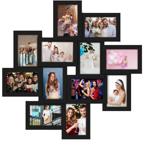 xozeooeu 12 Pack 4x6 Picture Frame Collage, Multi Photo Frames Wall Decor Set with Glass Front and Hanging Hooks, Assembly Required Black