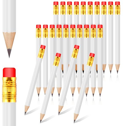 DIVINA VITAE 24 Stück Weißen Bleistifte mit Radiergummi, 10 CM, Mini HB Golf Bleistift, Lose Holz Pencils, für Schüler, Designer und Architekten zur Verwendung In Schule, Büro, Kirche Oder Zuhause