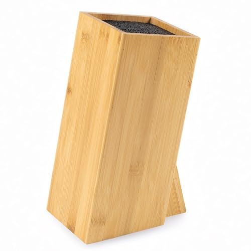 Hanseküche Bloque de cuchillos - Soporte para cuchillos sin cuchillos hecho de madera Tabla de cortar (Bambú marrón, cuadrado, diagonal, un compartimento)