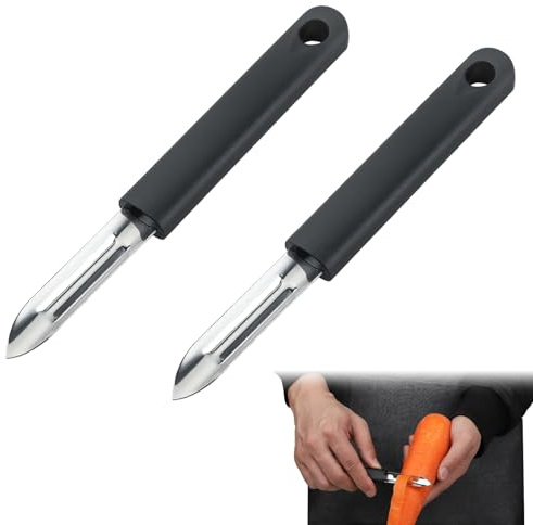 LEOINAER 2 Pezzi Scaglia di Patate e Verdure Premium, Sbucciatore in Acciaio Inossidabile, Strisce di Verdure Professionale con Manico Antiscivolo, Rimozione Occhi di Patate Integrata
