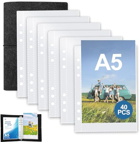 40 Blatt A5 Klarsichthüllen Doppelseitige,60 Taschen Fotohüllen,1 Ringbuch