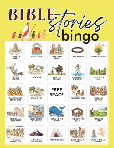 Bible Stories Bingo: 32 Player Game for Vacation Bible School, Kids Christian Sunday Church, Bible Games Party Activity