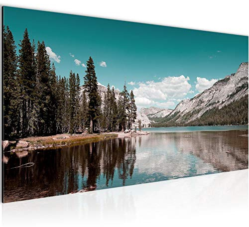 Runa Art Wandbild Landschaft Berge 1 Teilig 100 x 40 cm Modern Bild auf Vlies Leinwand Panorama Natur Schlafzimmer Wohnzimmer Türkis 606812b