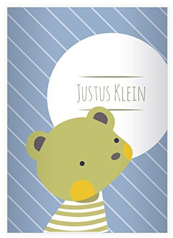 Kartenkaufrausch 8 personalisierte, Niedliche Streifen DIN A4 Schulhefte, Rechenhefte mit kleinem Teddy Bär in blau Lineatur 7 (Kariertes Heft)