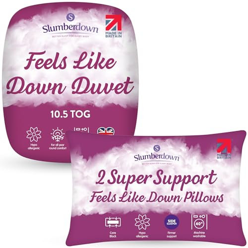 Slumberdown Feels Like Down King Size Duvet 10.5 Tog & 2 Pillows - Ultra Soft All-Year Round King Quilt for Summer, Autumn & Winter | UK Made, Non-Allergenic & Washable (225 x 220cm)