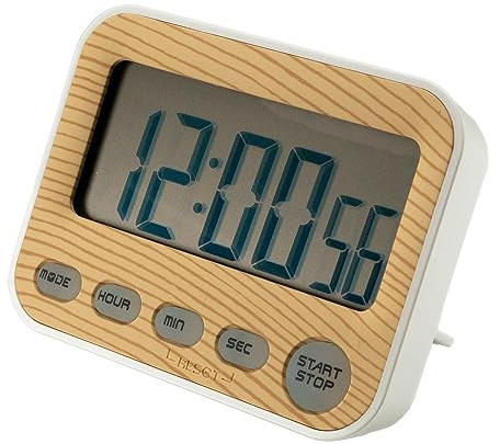 INTIRILIFE Digitaler Timer in Holz - Optik - 9 x 3 x 7 cm - Küchenuhr Kurzzeitmesser Eieruhr in Holzoptik mit LCD Display - Stoppuhr Küchentimer Wecker Alarm Uhr Kochuhr