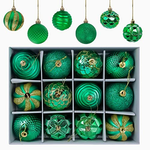 Gxhong Boules de Noël, 12 pièces, Décorations d'arbre de Noël Mat, Scintillantes et Brillant ∅ 6CM (Vert)