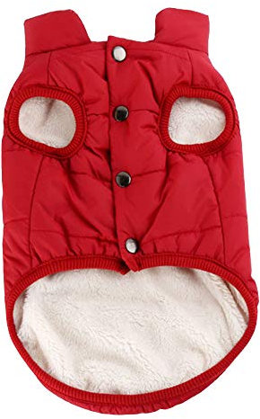 YAOTT Warme 2-lagige mit Fleece Gefütterte Hundejacke Weiche Winddichte Winterjacke mit Gurtloch für Kleine Mittelgroß Hunde Haustier Skifahren Ärmellose Cute Hundeweste Rotweinrot L