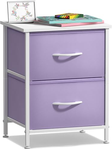 Sorbus Nightstand with 2 Drawers - Kids Bedside Furniture End Table Night Stand - Steel Frame, Wood Top & Easy Pull Fabric Bins - Dresser & Chest for Home, Bedroom Accessories, Office & College Dorm