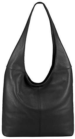 Made in Italy Damen Leder Tasche Shopper Schultertasche Umhängetasche Handtasche Beuteltasche Hobo Bag Ledertasche Nappaleder Schwarz
