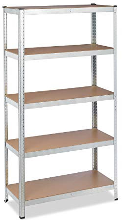Relaxdays Schwerlastregal verzinkt, Traglast 875kg, 180x90x40 cm, 5 Böden, zum Stecken, Stahl, Lagerregal Keller, Silber