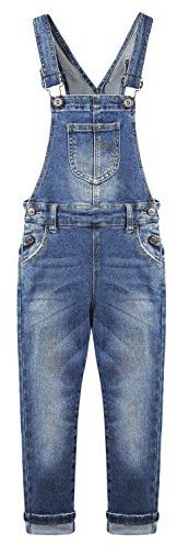 KIDSCOOL SPACE Salopette di jeans per bambina, abbigliamento da lavoro in jeans strappati da bambino grande