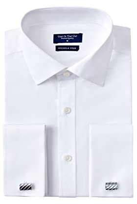 Year In Year Out French Cuff Wrinkle Free Dress Shirt for Men Regular Fit Long Sleeve Wrinkle Resistant Shirt(White 175,XL)