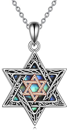 POPLYKE Davidstern Halskette Sterling Silber Hebräisch Chai (Leben) Abalone Muschel Anhänger Jüdischer Token-Schmuck (Stern)