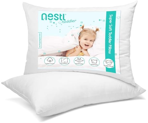 Nestl Toddler Pillow - Pack of 2 Baby Pillows - Organic Cotton Kids Pillow for Sleeping - Soft Kids Travel Pillow - Perfect Toddler Bed Pillow -33 x 45 cm,White