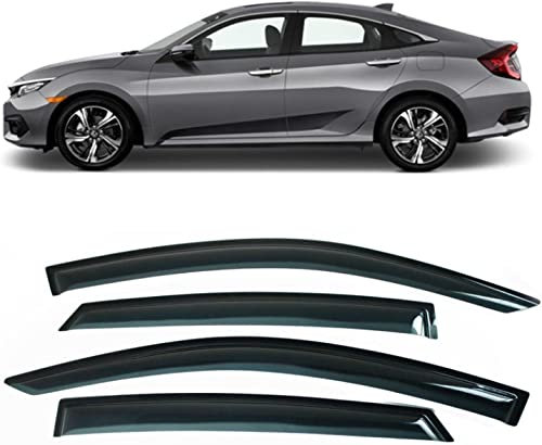 DIOTTI 4 Piezas Deflector Ventana Lateral para Civic Sedan 10th 2016-2020, Visera Ventana Lateral Coche Toldos Ventilación Visera Ventana Lateral