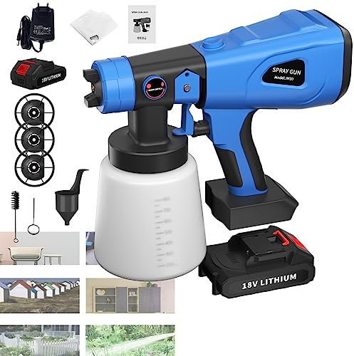 AUTOFU Paint Sprayer Hvlp Spray Gun 1500mAh Lithium Battery Paint Sprayer for Decking,3 Spraying Methods Paint Sprayer,4x Copper Nozzle(1/1.5/1.8/2.5mm) Electric Paint Sprayer for Fence Wall