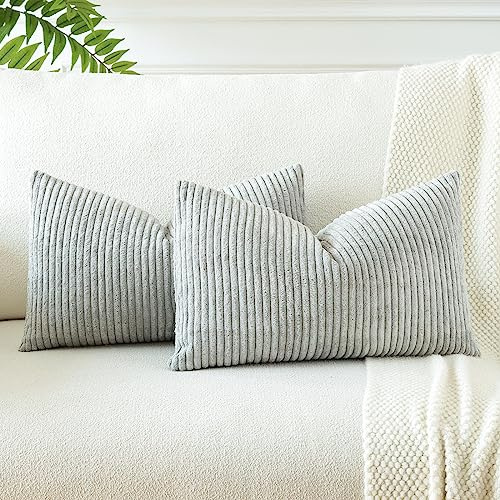 JOTOM 2er Set Cord Kissenbezüge Kissenhülle Dekorative Zierkissen Sofakissen Couchkissen Dekokissen Kissenbezug Deko Kissenhülle für Sofa Wohnzimmer 40x60cm Grau Grün