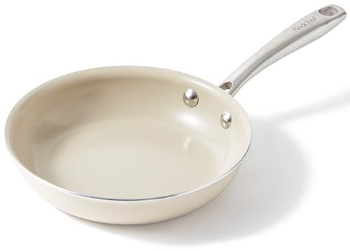 Redchef Ceramic Non Stick Egg Pans, Nonstick Frying Pan Skillet, 8 inch Cooking Pan Non Toxic with Stay Cool Handle for Induction, PTFE & PFAS & PFOA Free, Dishwasher/Oven Safe (Beige White)
