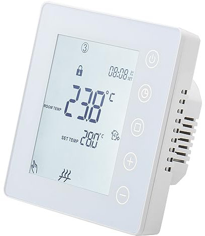 Wengart Termostato de Ambiente de calefacción WG201, AC230V 3A programable en 7 días, Teclas táctiles, retroiluminación, para Sistemas de Calentamiento de Agua