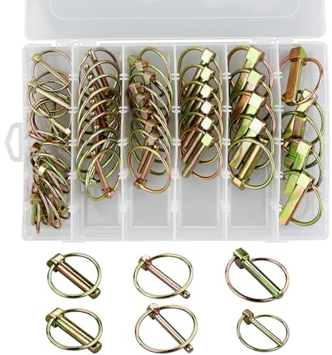 M4,5/M6/M8/M10 Coppiglie Spine Scatto Coppiglie ad Anello 50 Pezzi Perni, Spinotti Assortmento Rotondi di Fissaggio, per Rimorchi Trattori Veicoli Agricoli Resistenti in Acciaio