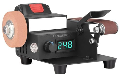 HENGJINGTR Mini Electric Belt Sander,350W DIY Polishing Grinding Belt Machine with Two Batteries for Wood Metal Knife Leather