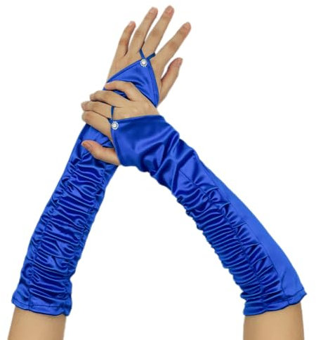 Damen Handschuhe Satinhandschuhe Hakenfinger-Spitze Handschuhe Classic Fest Party Hochzeit Braut Bankett Kostümzubehör Party Abendessen Handschuhe Opernhandschuhe,Blau