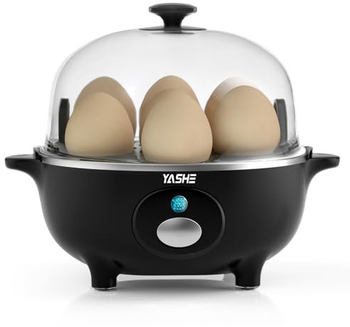 YASHE Eierkocher, 360W Kompakter Egg Cooker Multifunktional, 7 Eier leicht zu Pellen, Weich, Mittel, Hart Gekocht, Eierbecher, Omelett-maker, Dampfgarer, Signalton, Kontrollleuchte, BPA-frei