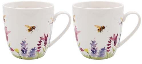 Lesser & Pavey Kaffeebecher im britischen Design, Keramik-Kaffeetassen für Zuhause oder Arbeit, große Tassen für heiße Getränke, Lavendel und Bienen, Tee- und Kaffeetassen – Jennifer Rose Gallery