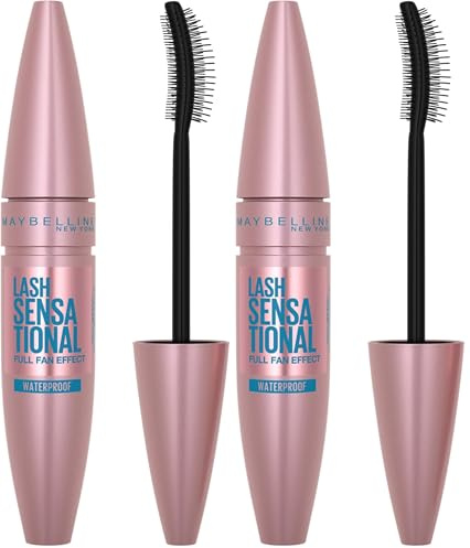Maybelline New York Máscara de Pestañas Volumen Waterproof, Lash Sensational, Negro, 9.5 Mililitros (Paquete de 2)