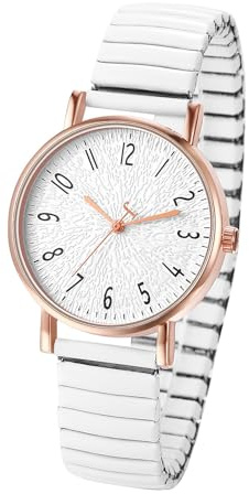 JewelryWe Damenuhr Elastische Uhr Damen Klassische Einfache Analog Quarz Armbanduhr Frauen Edelstahl Stretch-Armband Dünne Uhr mit Zugarmband & großem runden Zifferblatt