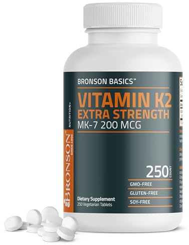 Bronson Vitamin K2 MK-7 200mcg Extra Strength, 250 Vegetarian Tablets