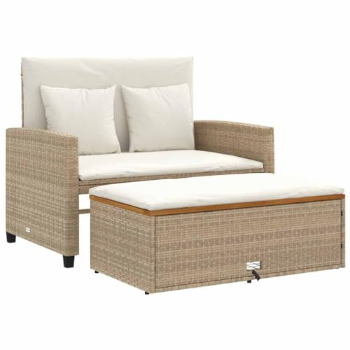 vidaXL Gartensofa mit Kissen 2-Sitzer Beige Poly Rattan & Akazienholz