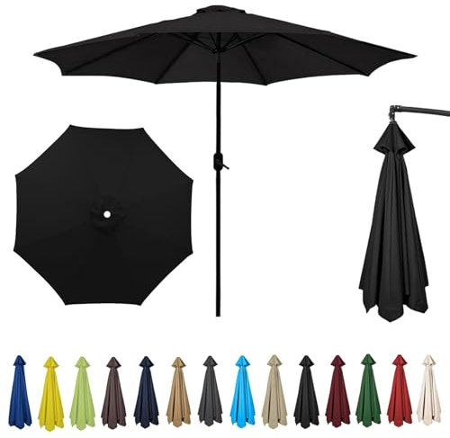 HonunGron Sonnenschirm Ersatzbezug Φ2m/Φ2.7m/Φ3m 6/8 Streben,UV-Schutz Ampelschirm Bezug,Wasserdicht Schirmbezug Sonnenschirm Ersatzteile für Patio,Garten,Pool und Strand (3m-8 Streben,Schwarz)