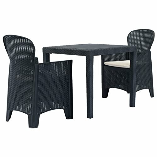 ShCuShan 3-TLG. Bistro-Set Balkonset Bistrotisch Outdoor BalkonmöBel Bistro Set Outdoor Kunststoff Anthrazit Rattan-Optik