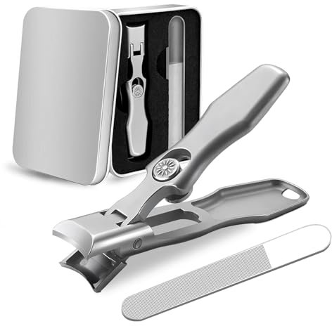 Cumuul Nagelknipser Cumulus Nagelknipser mit Fänger, Edelstahl große Anti-Splash-Nagelknipser, Ultra scharfe Fingernagel- und Zehennagelknipser, tragbares Nagelknipser-Set (Silber)