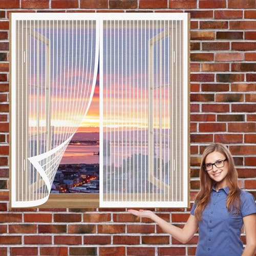 Window Screen Mosquito Netting 74 x 122 cm(29 x 48inch) Mosquitoes Net for Windows Prevents Insects No Drilling Or Screwing Easy Installation Insect Netting Fitted to Multiple Windows, White