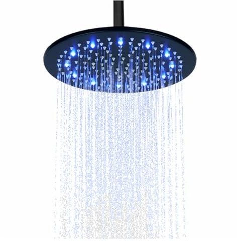 SWHC Duschkopf Led, LED-Regenduschkopf Schwarz, Duschkopf Regendusche Mit Temperaturregelung 3 Farbwechsel, Fester Duschkopf Mit Hohem Durchfluss FüR Badezimmer, Regendusche Led, Edelstahl