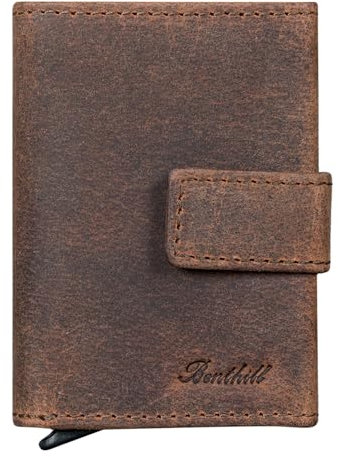 Benthill Geldbörse Herren Echt Leder - Smart Wallet Klein mit RFID-Schutz - Slim Portemonnaie für Männer - Kreditkartenetui, Farbe:Dark Brown (H)